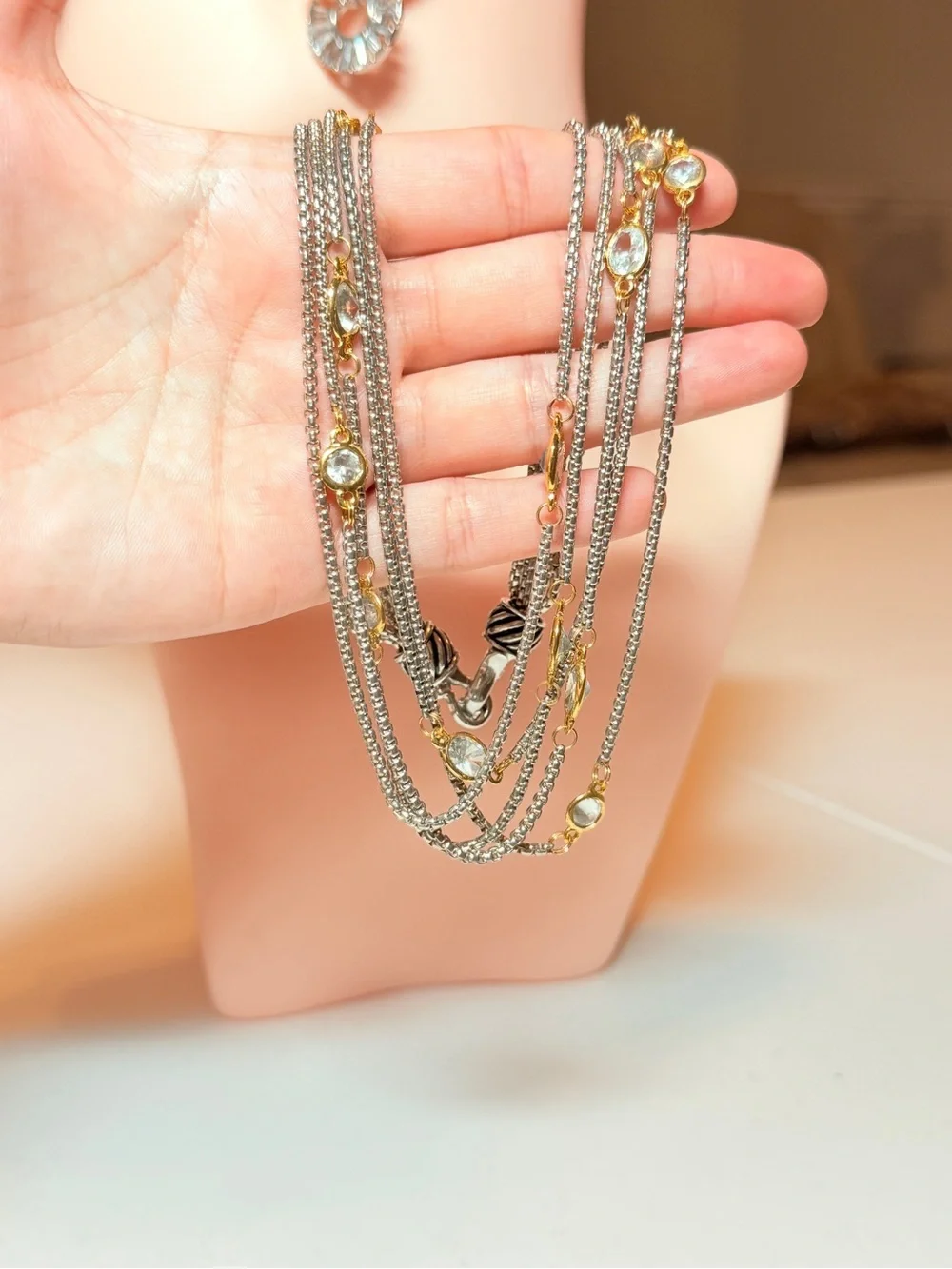 Italian Design 18Kt Gold Plated Silver and Gold Crystals Necklace